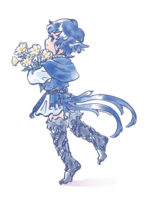 Meteion Drawing of Meteion from Final Fantasy XIV embracing a bouquet of yellow flowers.